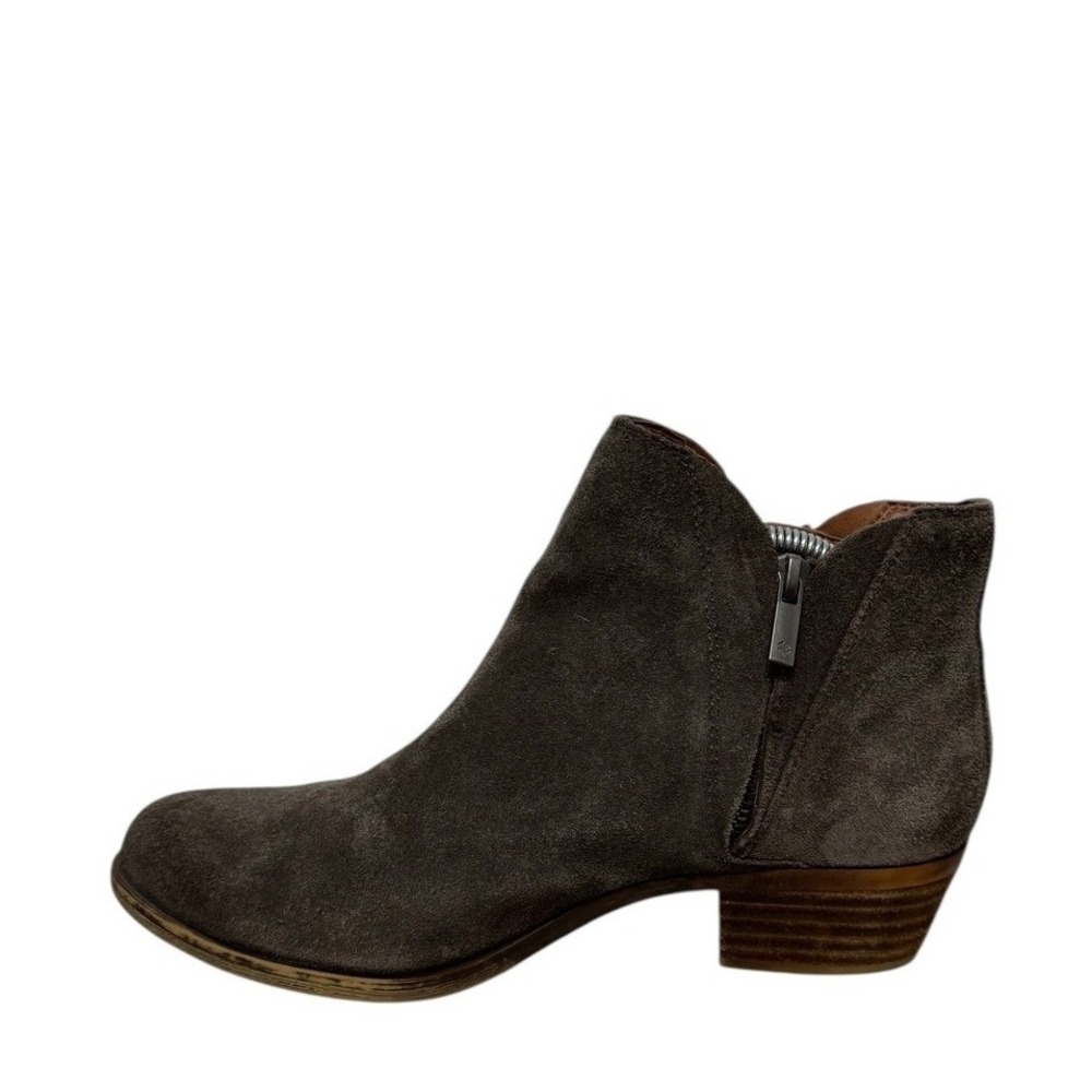 Lucky Brand Suede Winter‎ Casual Side Zip Low Heel Ankle Boots 7.5 Brown Gray - Picture 5 of 12